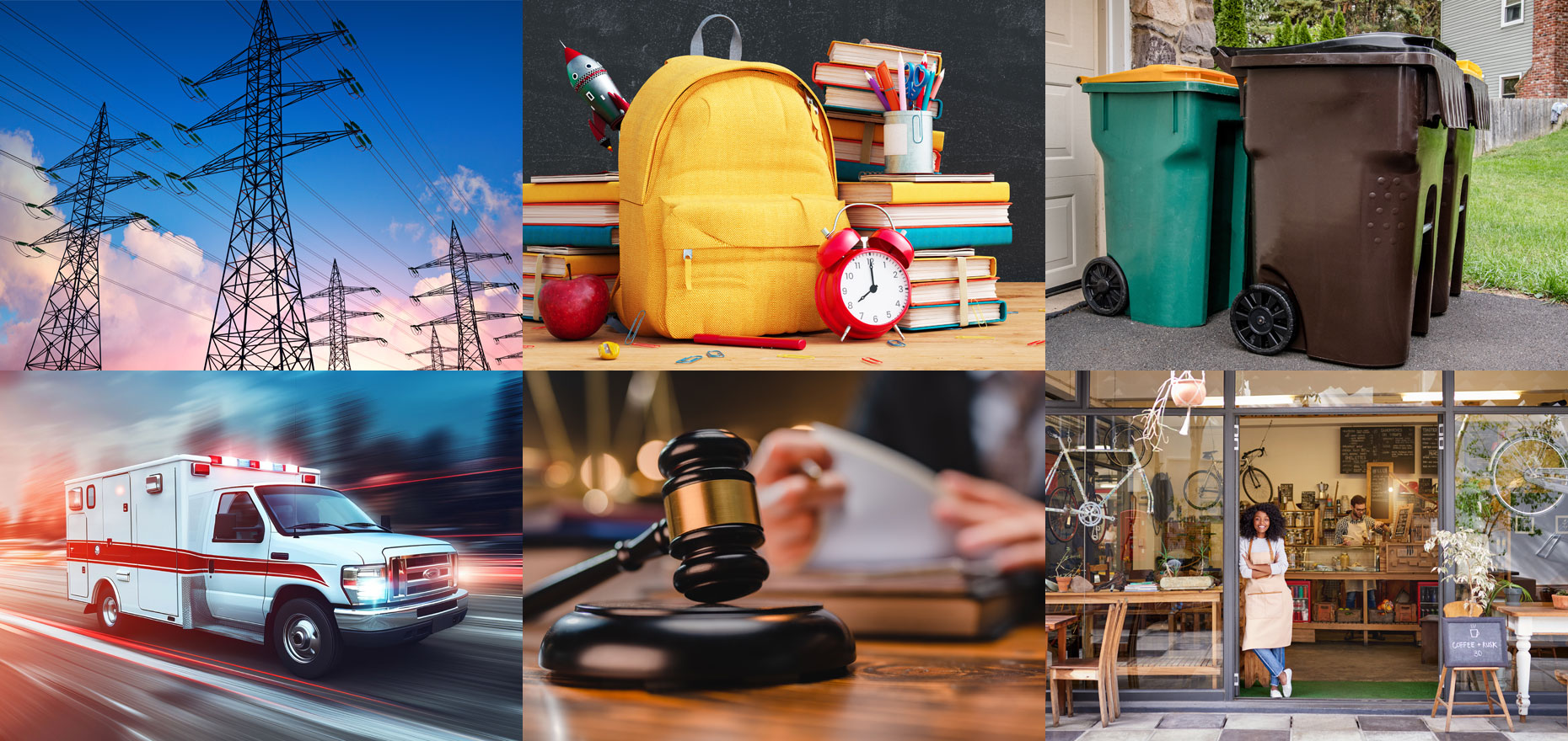 collage of business and service scenes